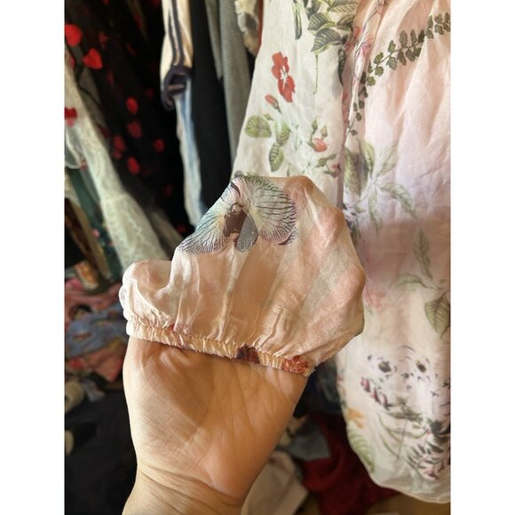 Pronto Moda Pink Long Sleeve Boho Silk Blouse Floral SILK ITALY Sz L - Picture 4 of 8